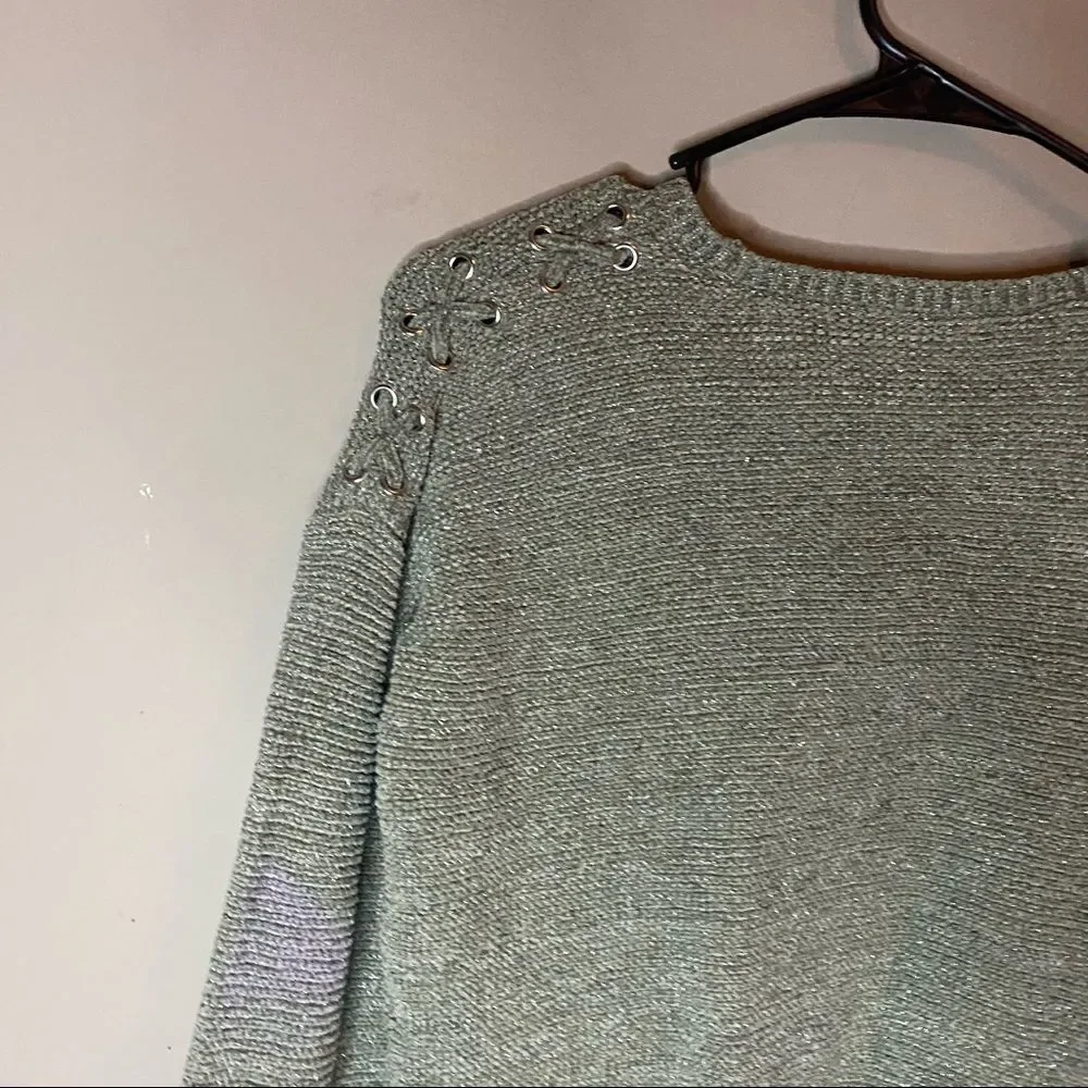 Children's Place Girls Green Sage Knit Sparkly Long Sleeve Pullover Blouse